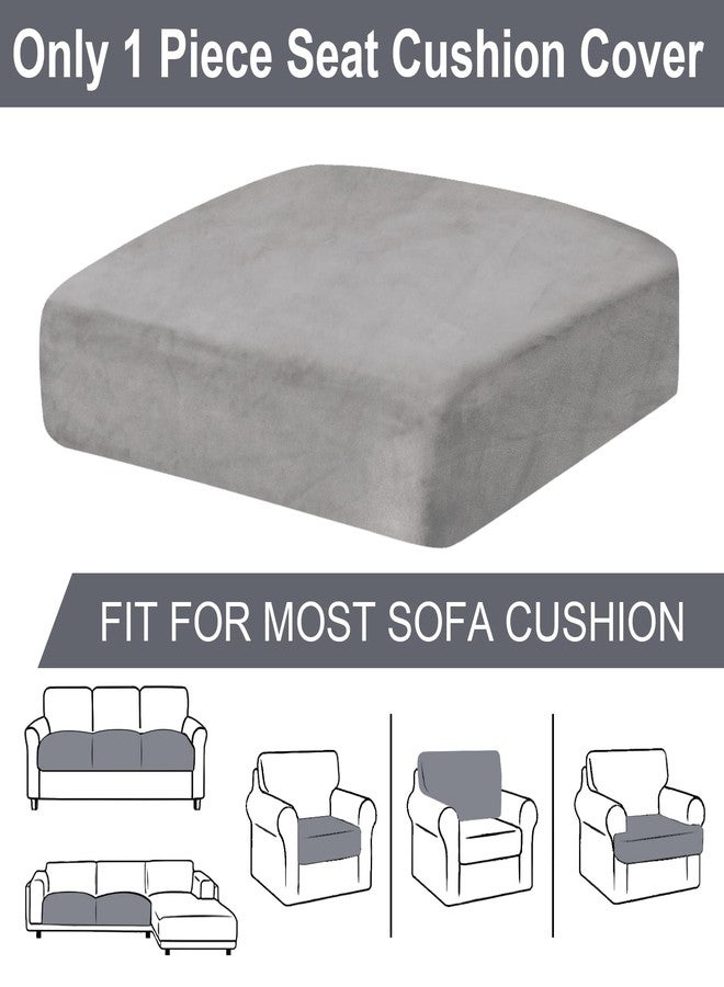 BT.WA Couch Cushion Cover Velvet 1 Piece Seat Cushion Cover Stretch Armchair Cover Separate Sectional Sofa Slipcovers Furniture Protector (1-Seater or Sofa Backrest, Light Grey) - Image 4